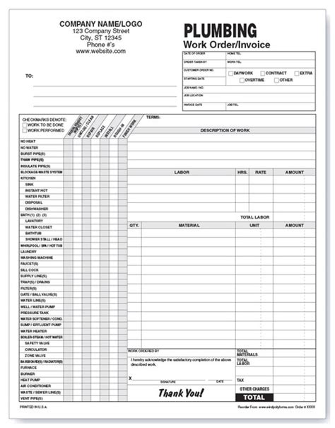 Plumbing Work Order / Invoice - Windy City Forms