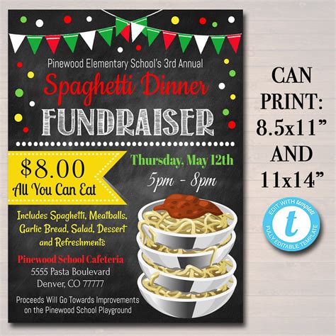 Spaghetti Dinner Fundraiser Flyer Ticket Set Template – TidyLady Printables