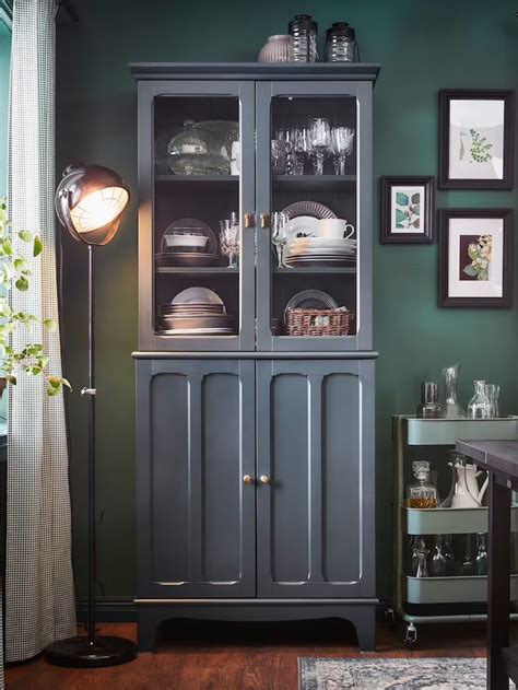 LOMMARP Cabinet with glass doors, dark blue-green, 33 7/8x78 3/8" - IKEA | Living room decor ...