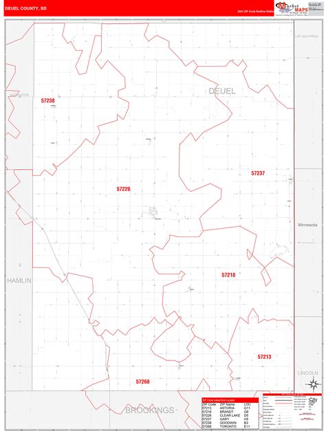 Deuel County, SD Zip Code Wall Map Red Line Style by MarketMAPS - MapSales