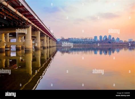 bridge at sunset in the Han river in Seoul Stock Photo - Alamy