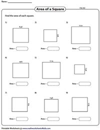 Area Of Square Worksheet Grade 6