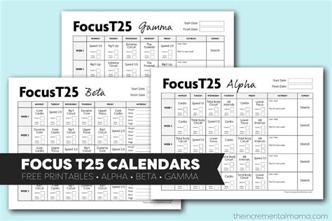 Free Printable Focus T25 Calendar (Alpha, Beta & Gamma)