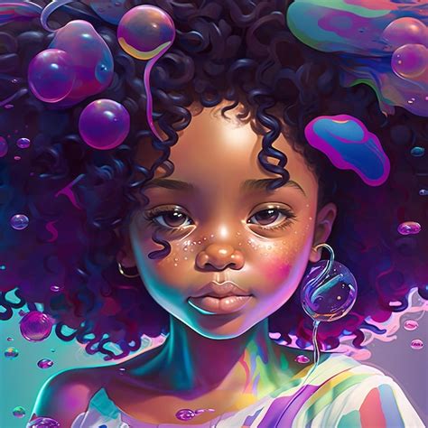 Premium Photo | Children black curly hair liquid glass illustration poster