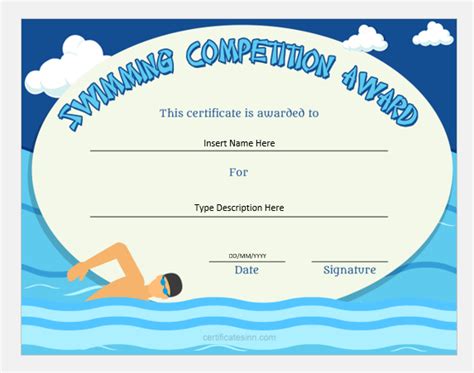 Swimming Competition Award Certificates for Word | Professional Certificate Templates