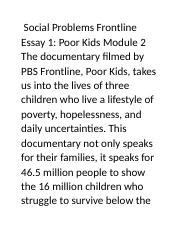 poor kids essay 3.odt - Social Problems Frontline Essay 1: Poor Kids ...