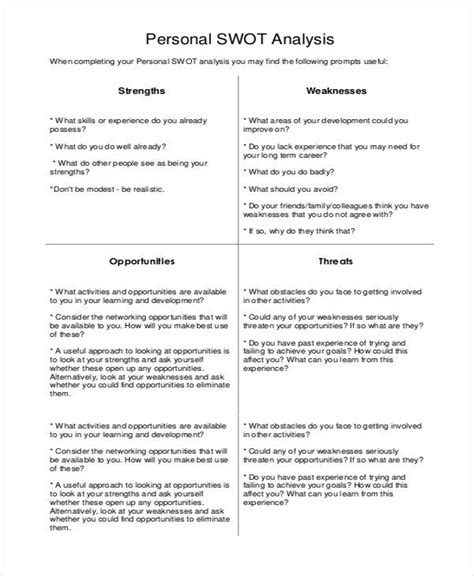 Template.net Personal Swot Analysis Template 22 Examples In Pdf Word ...