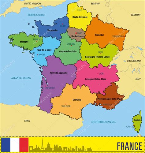 Vector highly detailed political map of France with regions and their ...