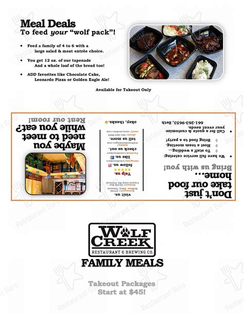 Menu at Wolf Creek Restaurant, Santa Clarita, McBean Pkwy