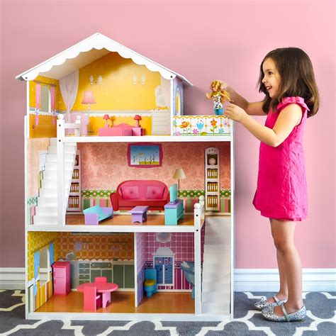 Best Choice Products Large Childrens Wooden Dollhouse Fits Barbie Doll House... | eBay