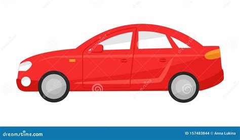 Profile Red Sedan Car in Flat Style. Vector Illustration of a ...