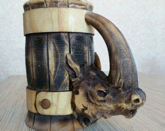 Wooden Tankard Beer Dragon Stein Mug Carved Souvenir Cedar #woodcraftprojects | Wooden beer mug ...