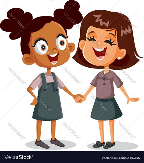 Cheerful best friends holding hands Royalty Free Vector