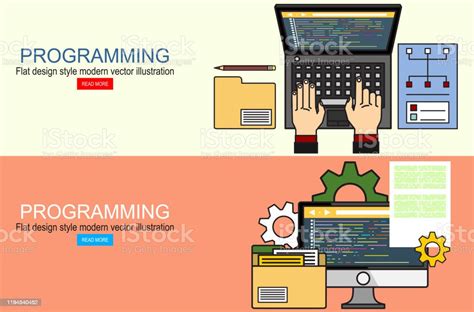 Programming Coding Programming Banner Flat Design Concept Stock ...