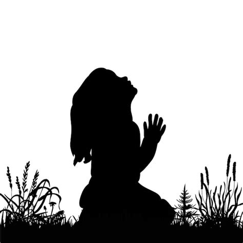 Premium Vector | Silhouette little girl praying on the grass