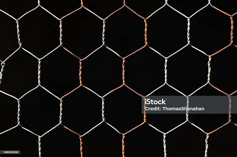 Chicken Wire On A Black Background Stock Photo - Download Image Now ...