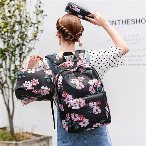 College Backpack Set with USB Charging Port for High School Floral ...