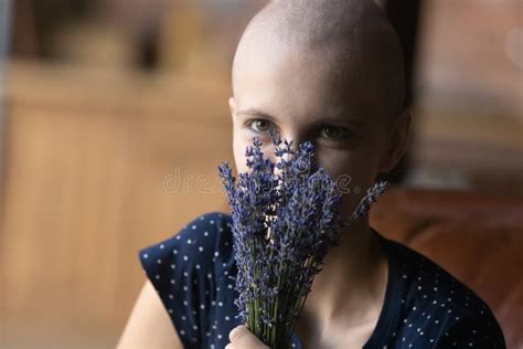 Happy Woman with Cancer Holding Bunch of Flowers at Face Stock Image - Image of home, fight ...