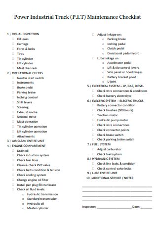 Sample Truck Maintenance Checklist - 3+ IN PDF