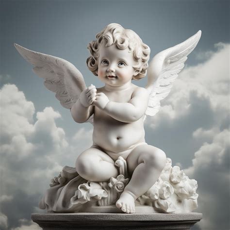 Premium Photo | Illustration of baby cherub statue cloudy background hyper reali