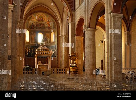 Interior with altar canopy, ciborium, Romanesque Cathedral of Santa ...