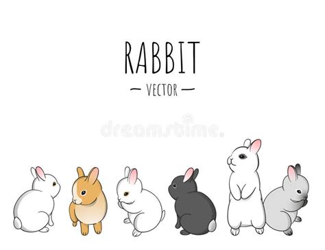 Cute Little Rabbits in Cartoon Style on White Background. Adorable Baby ...