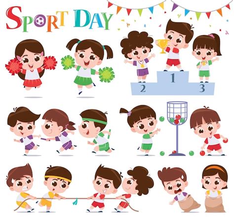 Premium Vector | Cartoon kids character. Kids collection. Sports Day.