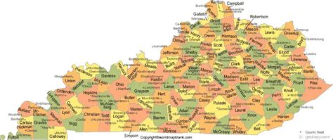 Labeled Map of Kentucky with Capital & Cities