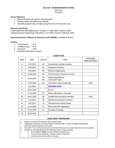 Syllabus - BLG 212E - MICROPROCESSOR SYSTEMS 2022-FALL SYLLABUS Course ...