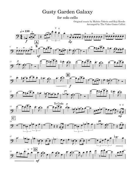 Gusty Garden Galaxy (solo) | Super Mario Galaxy Sheet music for Cello ...