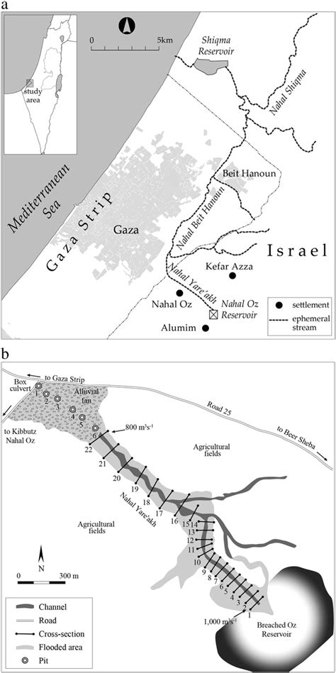 (a) Study area including Nahal Oz Reservoir, Nahal Yare'akh, Nahal... | Download Scientific Diagram