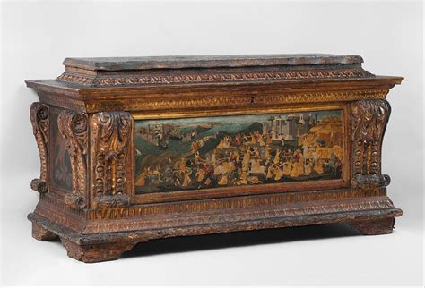 Attributed to workshop of Apollonio di Giovanni di Tomaso | Cassone with painted front panel ...