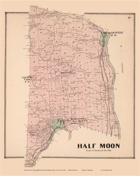 Halfmoon, New York 1866 - Old Town Map Reprint - Saratoga Co. - OLD MAPS