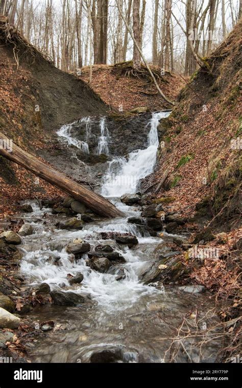 A small flowing brook and waterfall at Taconic State Park, Rudd Pond ...