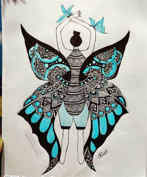 Butterfly girl Drawing by Ayushi Goyal | Saatchi Art