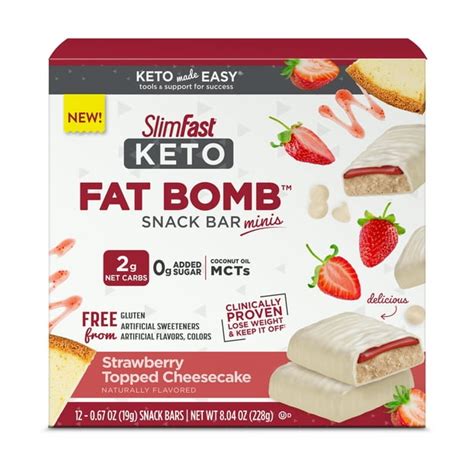 SlimFast Keto Fat Bomb Snack Bar Minis, Strawberry Topped Cheesecake, 12 Count - Walmart.com ...