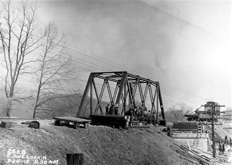 Railroad bridge construction, east side looking north, 9:30 AM