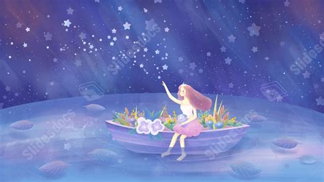 Blue Girl Flower Boat Cartoon Powerpoint Background For Free Download - Slidesdocs