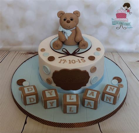 Teddy Bear, blocks and buttons Christening Cake for baby boy www.littlecakefairy… | Bear baby ...
