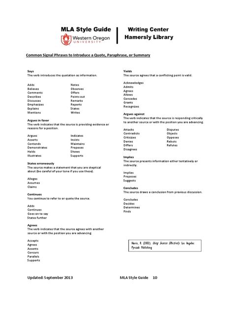 Common Signal Phrases - MLA | PDF | Epistemology