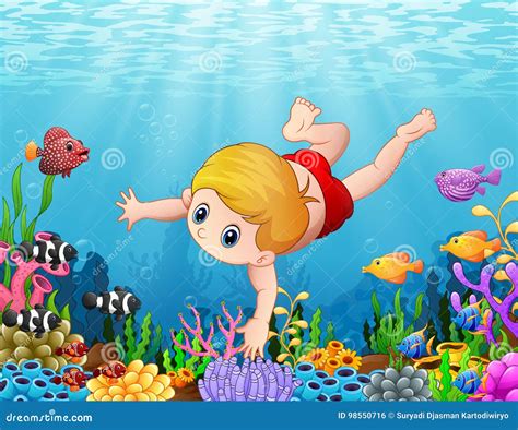 Little Boy Swimming Underwater Stock Illustrations – 312 Little Boy ...