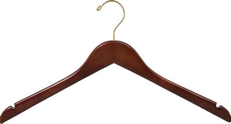 Wooden Top Hanger with Walnut Finish, (Box of 8) Space Saving 17 Inch Flat Hangers with Brass ...