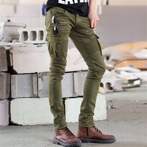 2018 New Fashion Mens Army Green Skinny Jeans Pants Hi Street Hip Hop ...