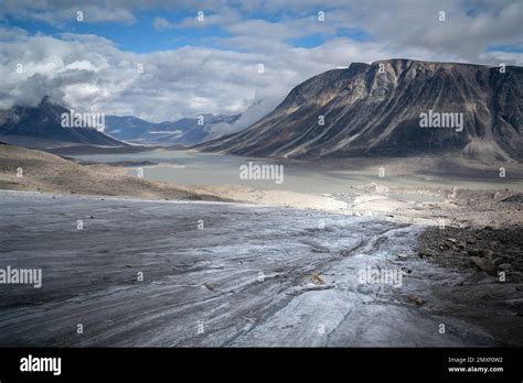 The tongue of Tupermit Glacier in Akshayuk Pass. Auyuittuq National Park, Baffin Island, Canada ...