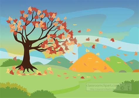 Seasonal Clipart-tree losing fall folliiage on windy day clipart