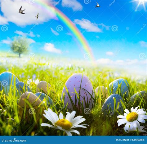 Art Easter Eggs On Spring Field Stock Image - Image: 37734231