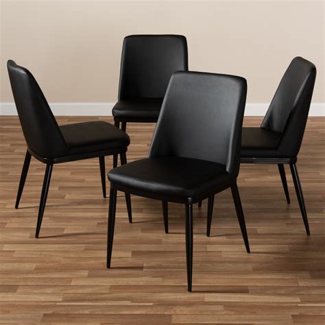 Baxton Studio Darcell Modern and Contemporary Black Faux Leather Upholstered Dining Chair (Set of 4)