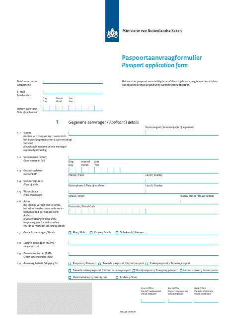 Netherlands Passport Application Form (English/Dutch) - Fill Out, Sign Online and Download PDF ...