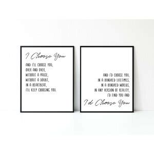 I Choose You I'd Choose You Wedding Vows Printable Set of 2,wedding/anniversary Gift,couple ...