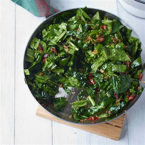 Sautéed Spring Greens with Bacon and Mustard Seeds Recipe - Grace Parisi